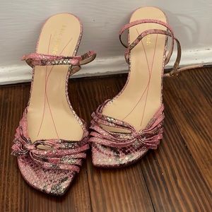 Kate Spade pink/gold metallic snakeskin, strappy high heeled sandals size 7